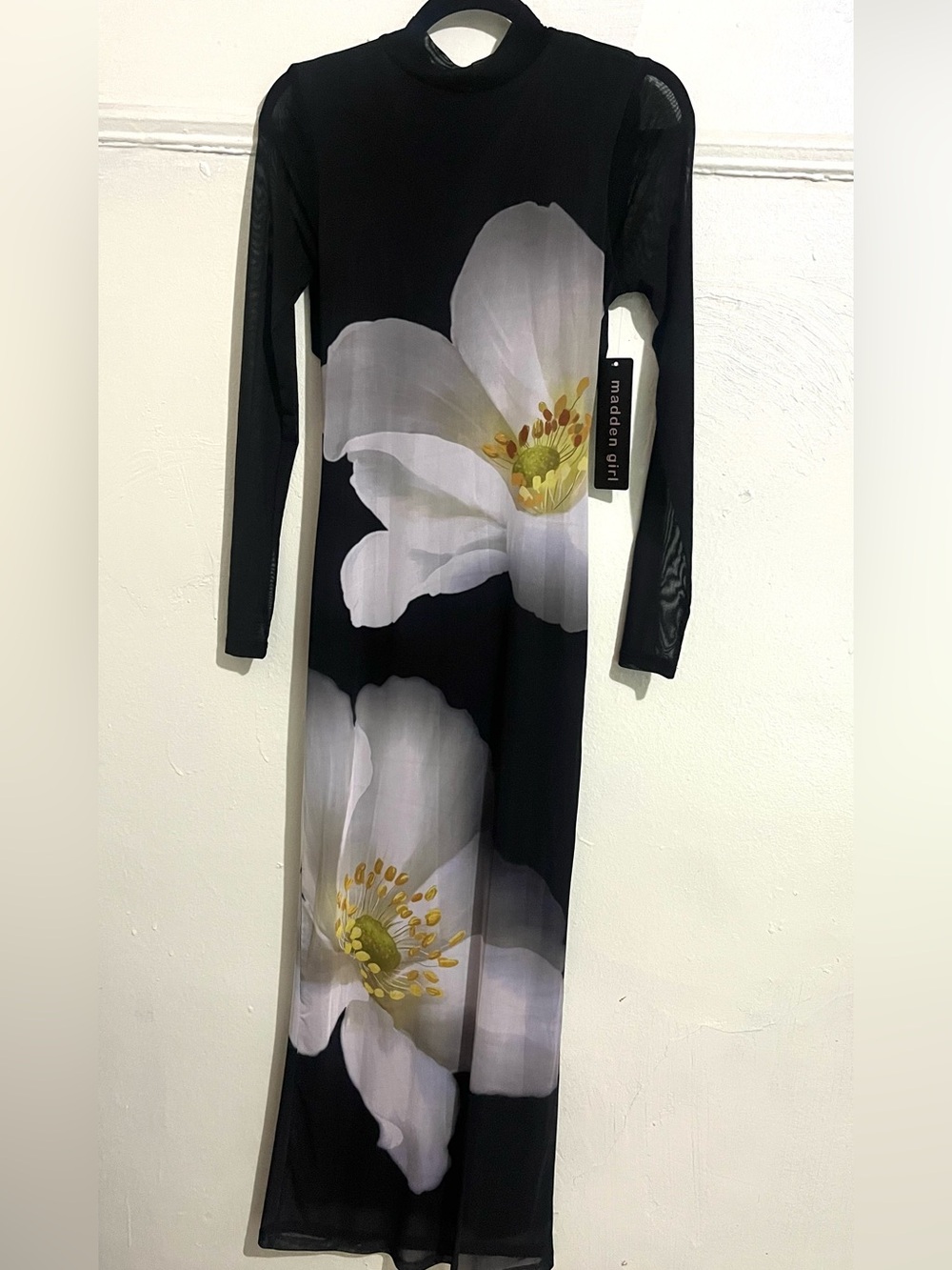 Madden Girl Black Maxi Dress with White Floral Print